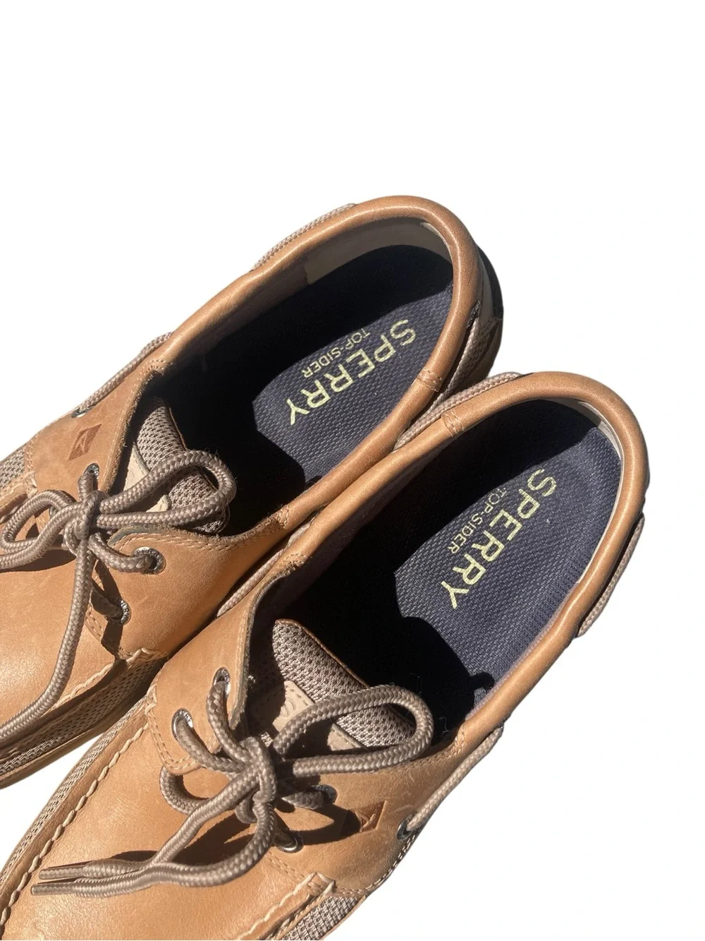 Sperry Top-Sider Men’s Boat Shoes Size 9 Tan Leather Mesh Classic Sailing